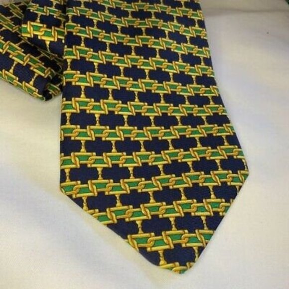 Burberrys Men Tie Blue Green Gold Chain Motif Neck - Picture 3 of 4